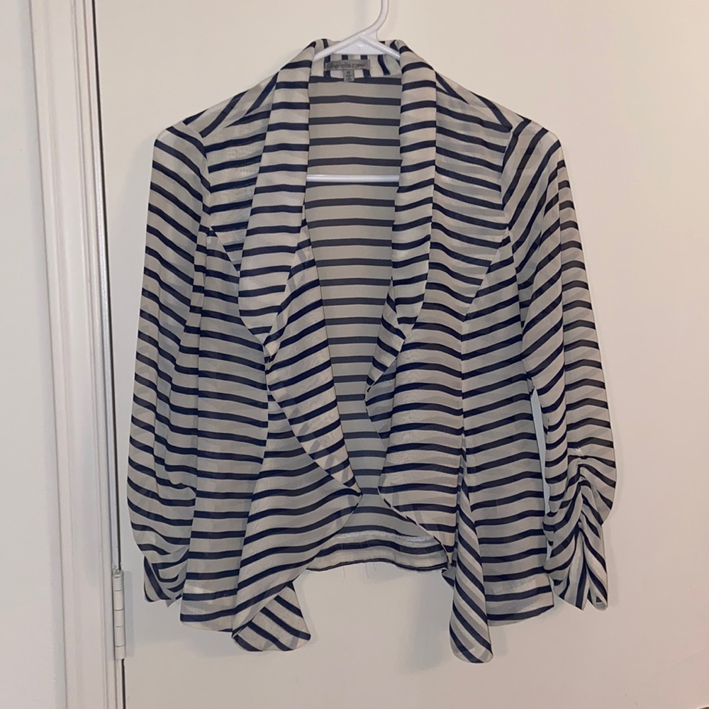 Cream and navy shear blazer